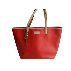 COACH Orange Tangerine Open Top Tote Silver Hardware Zip Pockets Double Handle